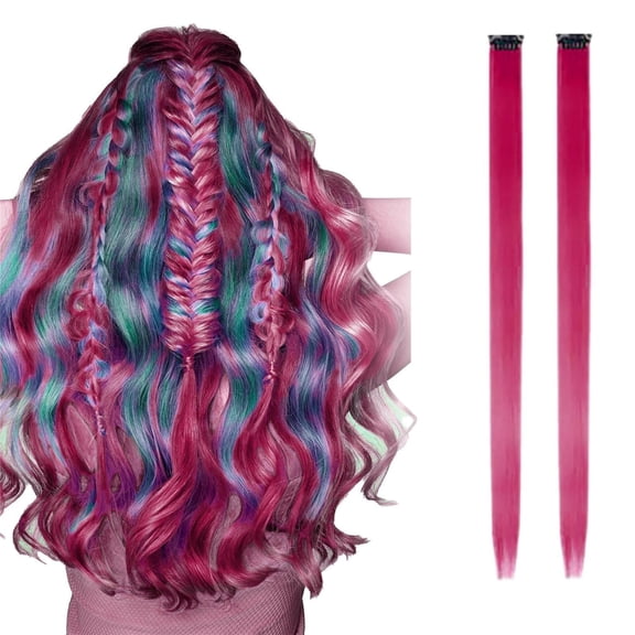 Ear-Clip Wig Extensions 2PC- Color Card Wig Piece, Long Straight Hair, Two Piece Color Hair Extension, Gradient Hanging Ear, Dyed, Adjustable, DIY Hairstyles, 19.6" Wedding, Halloween, Christ