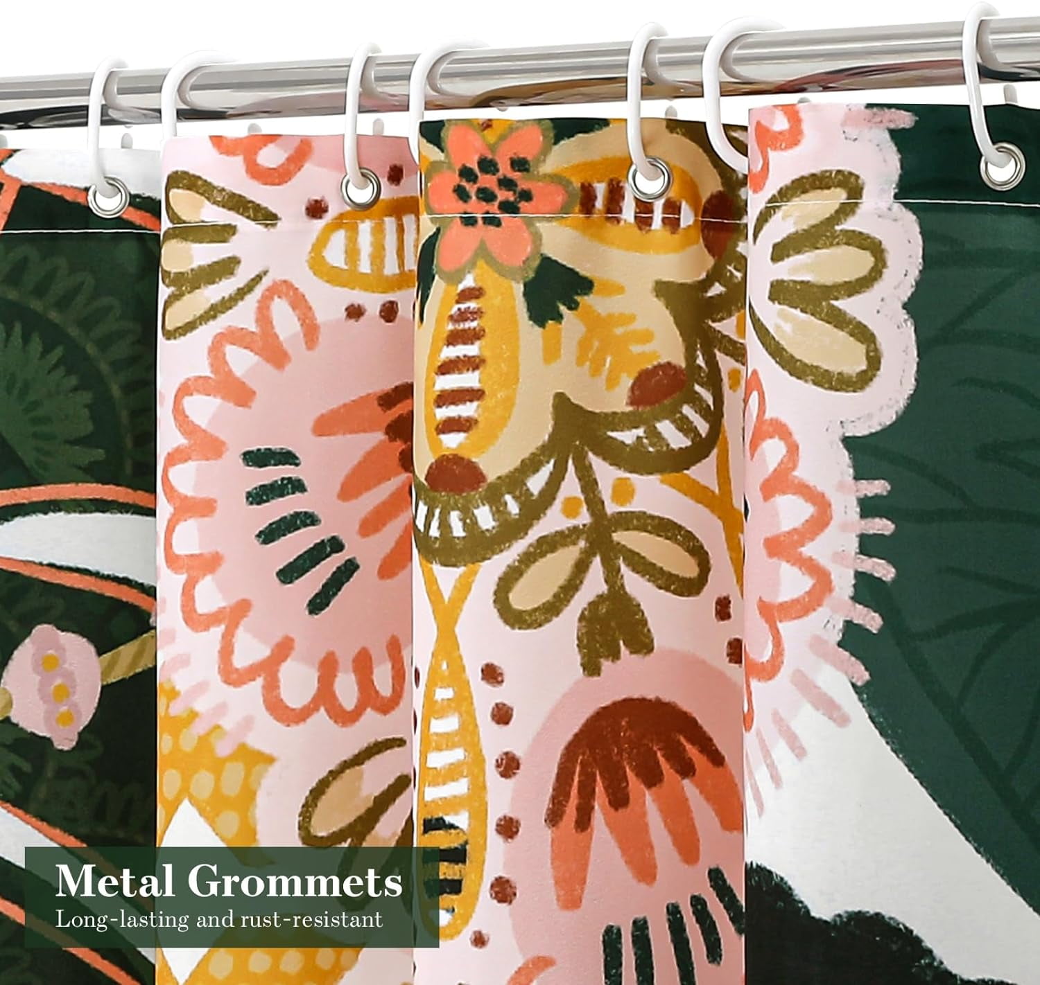 Extra Long Boho Floral Shower Curtain 72 x 84, Vintage Bathroom Shower Curtain with Tropical Leaves, XL Rustic Mid-Century Shower Curtains for Chic Bathroom Decor