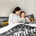 thumbnail image 5 of Manfei Yellow Racing Car Full Size Comforter Sets 3-Piece for Boys, Speed Sports Car Bedding Comforter Set, Black White Plaid Flag Bedding Sets, Microfiber Bedroom Decor, 5 of 8