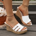 thumbnail image 4 of Rokment Women's Cork Footbed Wedge Dressy Slip on Sandals Fashion Casual Buckles Leather Platform Thick Sole Chunky High Heels Dress Summer Shoes for Ladies White Size 7.5, 4 of 7