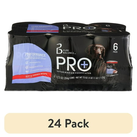 (24 pack) Pure Balance Pro+ Performance Beef & Chicken Recipe Wet Dog Food, 12.5 oz Cans, 6 Pack