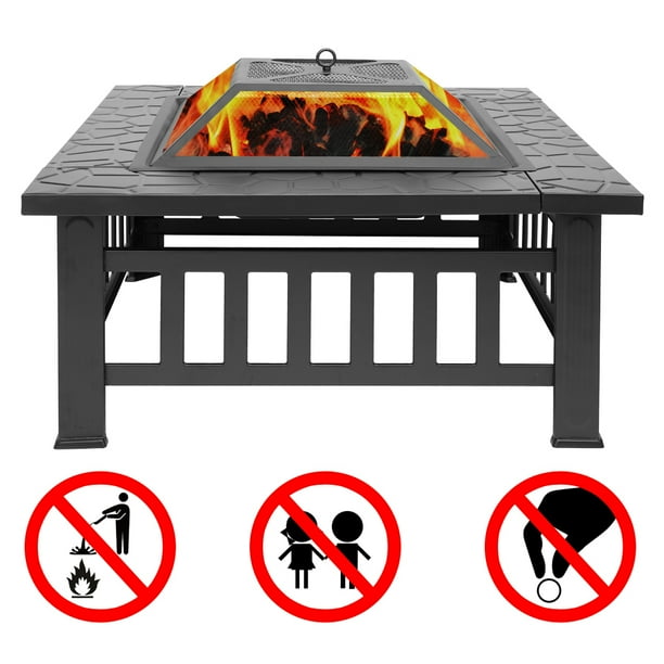 Zimtown 32 Square Fire Pit Fire Bowl Outdoor Bbq Burning Grill Heater W Poker Grate For Backyard Camping Picnic Walmart Com Walmart Com