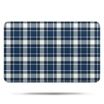 Navy White Plaid Checkered Pattern Bathroom Rugs Mat,Non Slip Microfiber Bathroom Rug,Rubber Backing,Soft Bathroom Mats for Bathroom Floor,Tub and Shower,17x27in(43x68cm)