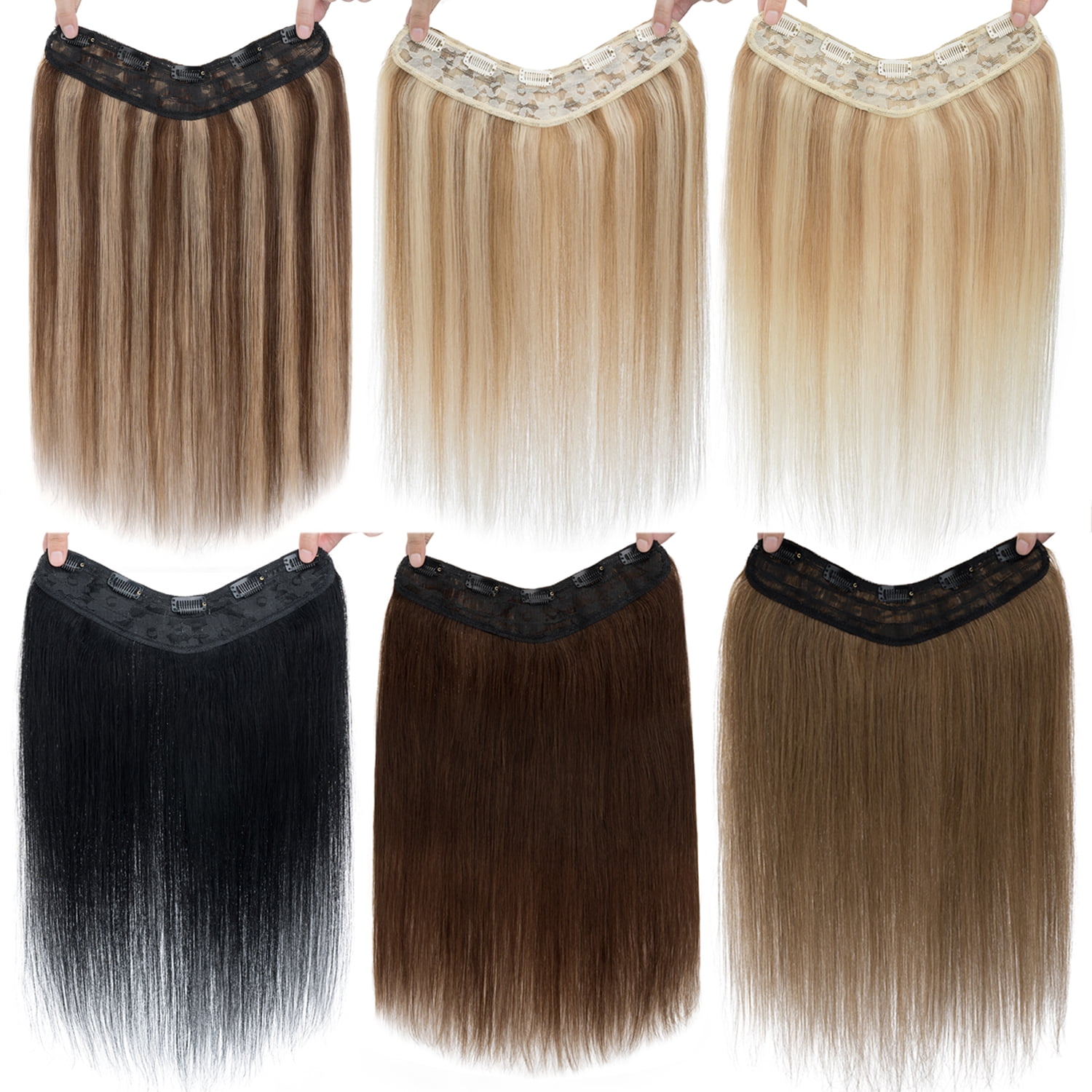 Benehair New V-Shaped Clip In Hair Extensions One Piece 100% Remy Real Human Hair Weft U Shaped 3/4 Full Head Straight Hair Balck for Women