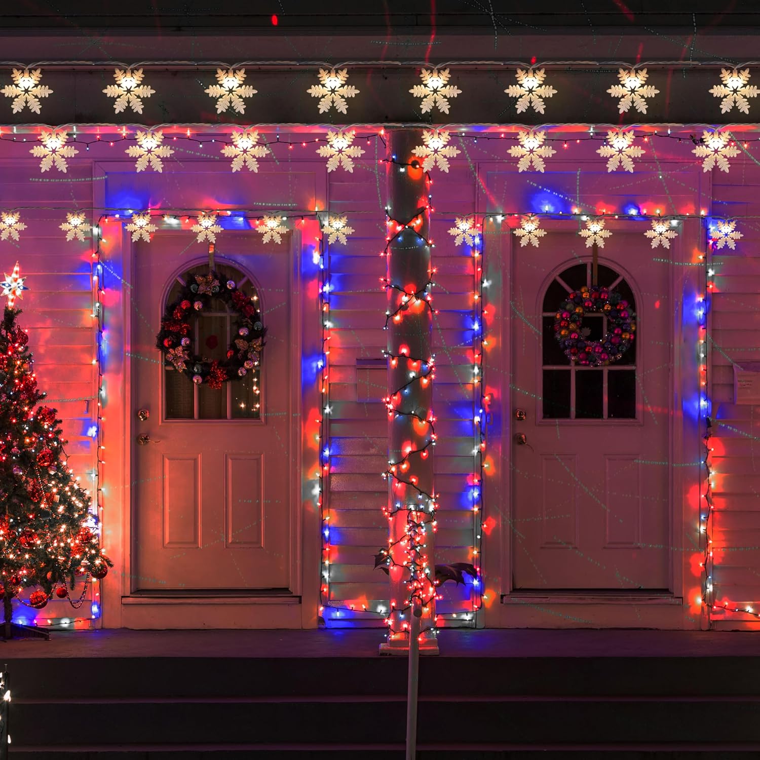 8FT Snowflake String Lights for Christmas Decoration, 10 Glitter Snowflakes Indoor Outdoor Winter Tree Bedroom Home Decoration, Warm White