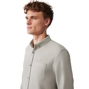 Avva Mens 100% Cotton, Regular Fit, Long Sleeve, Button Collar, Pocket Waffle, Dobby Shirt, X-Large, Grey
