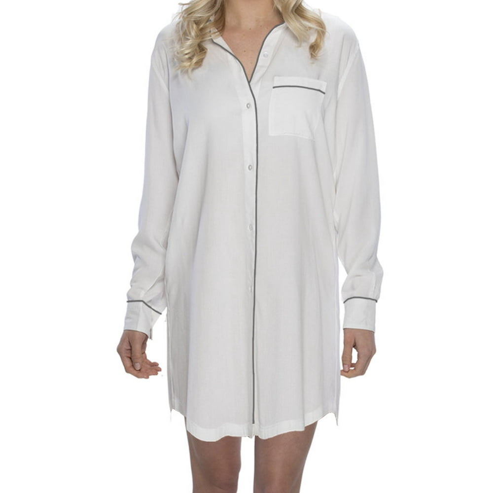 TPB Oversized Button Down, tunic shirt/ White with charcoal piping
