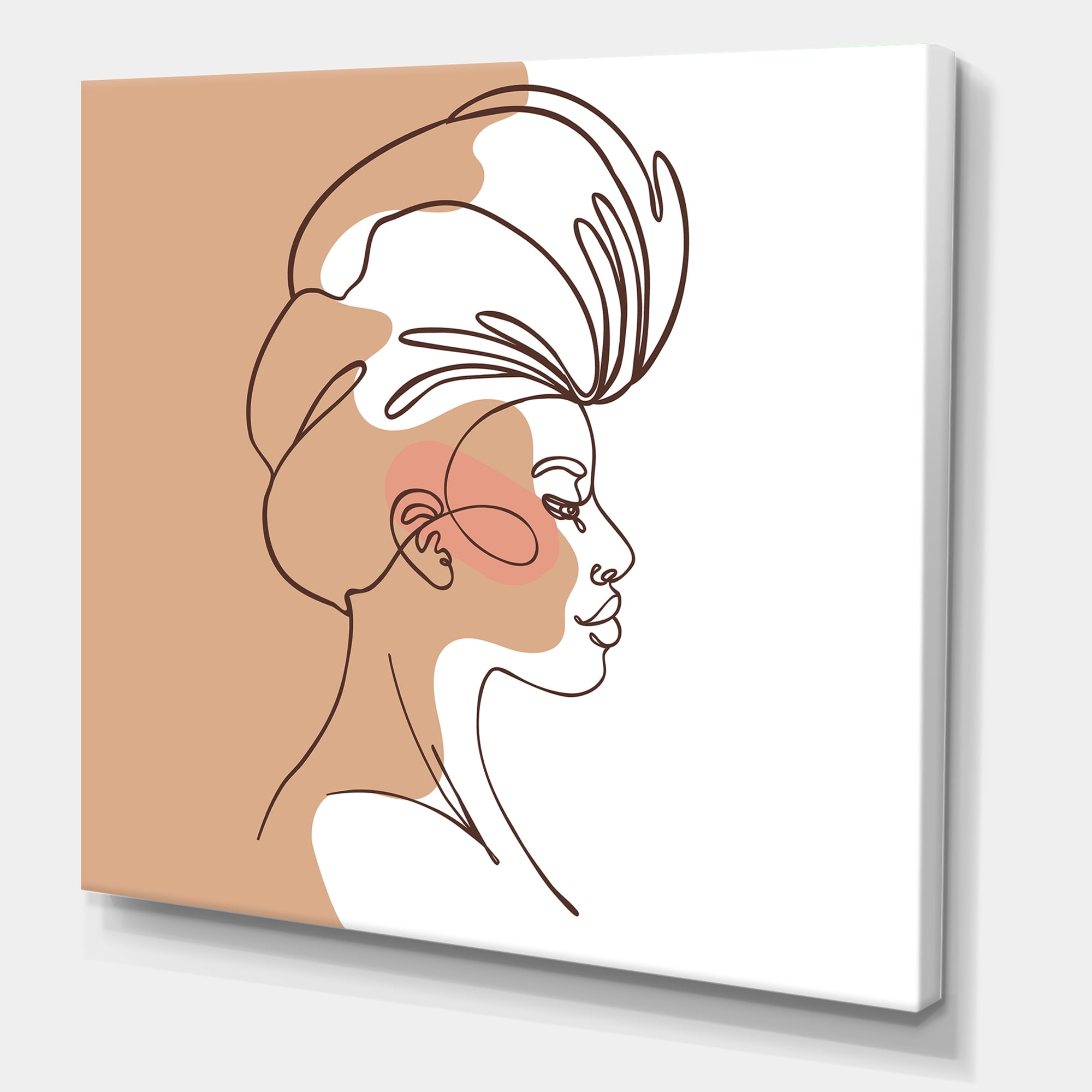 Designart ' One Line Portrait of Afro American Woman II ' Modern Canvas Wall Art Print
