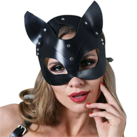 SUNSIOM Face Mask, Solid Color Cat Shaped Leather Mask Headgear Cosplay Tools for Halloween Carnival Party