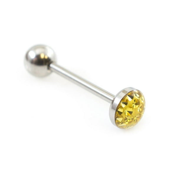 Tongue Barbell with Colorful Glitter Dome 14G- Sold Each