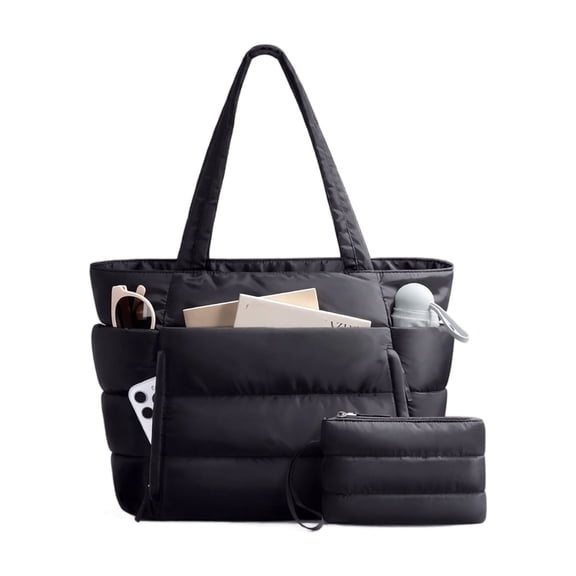 StlyGar Tote Bag for Women, Lightweight Puffy Travel Gym Work Bag | Teacher Nurse Quilted Shoulder Handbag Large Cloud Carry On 15.6" Laptop Computer Purse