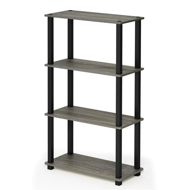 18028GYW-BK Turn-S-Tube 4-Tier Multipurpose Shelf Display Rack with Square Tube - French Oak Grey & Black