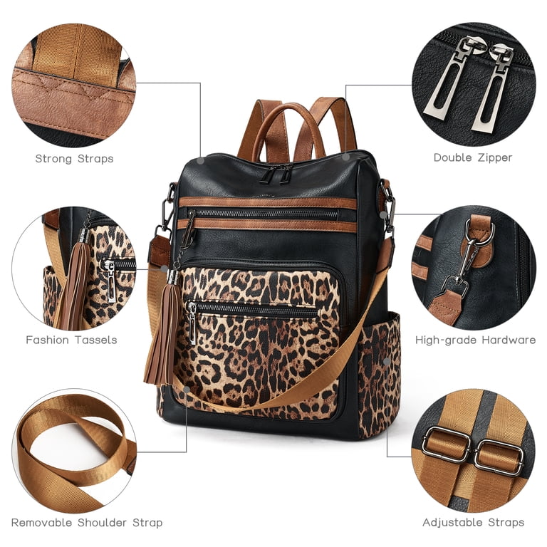 Brown Vegan Leather Backpack with Removable Pouch and Colorful Strap Backpack Purse for Women Stylish Vegan Leather Shoulder Bag  main image 4