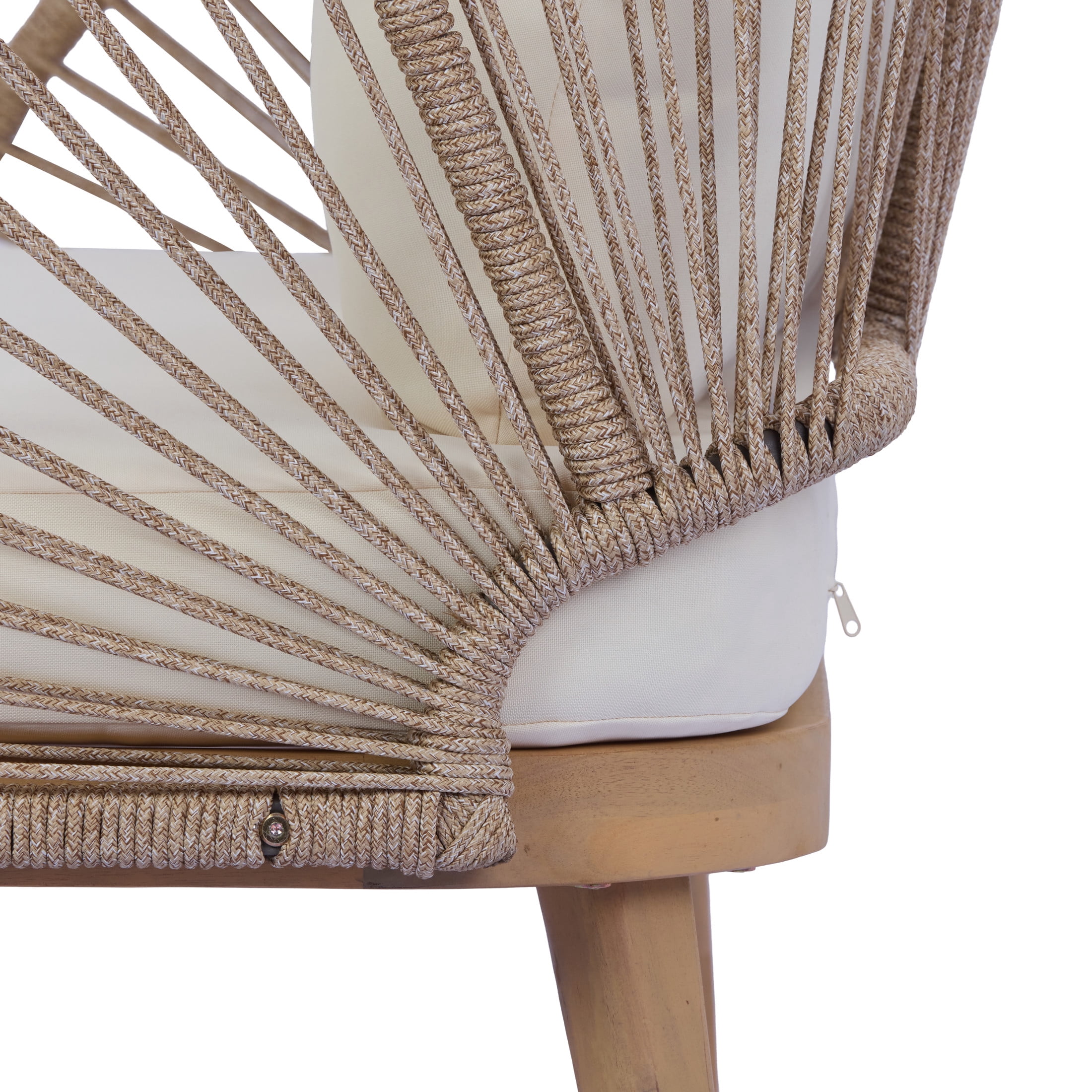 Christopher Knight Home Bohemian 4-Piece Acacia Wood Patio Set, Handwoven Rope Back, Light Teak