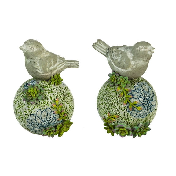 Evergreen 6"H Succulent Perched Bird Garden Statuary, 2 Assorted., 6'' x 0.5'' x 0.5'' inches