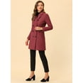 thumbnail image 3 of INSPIRE CHIC Women's Notched Lapel Collar Double Breasted Mid Length Overcoat Watermelon Red M, 3 of 6