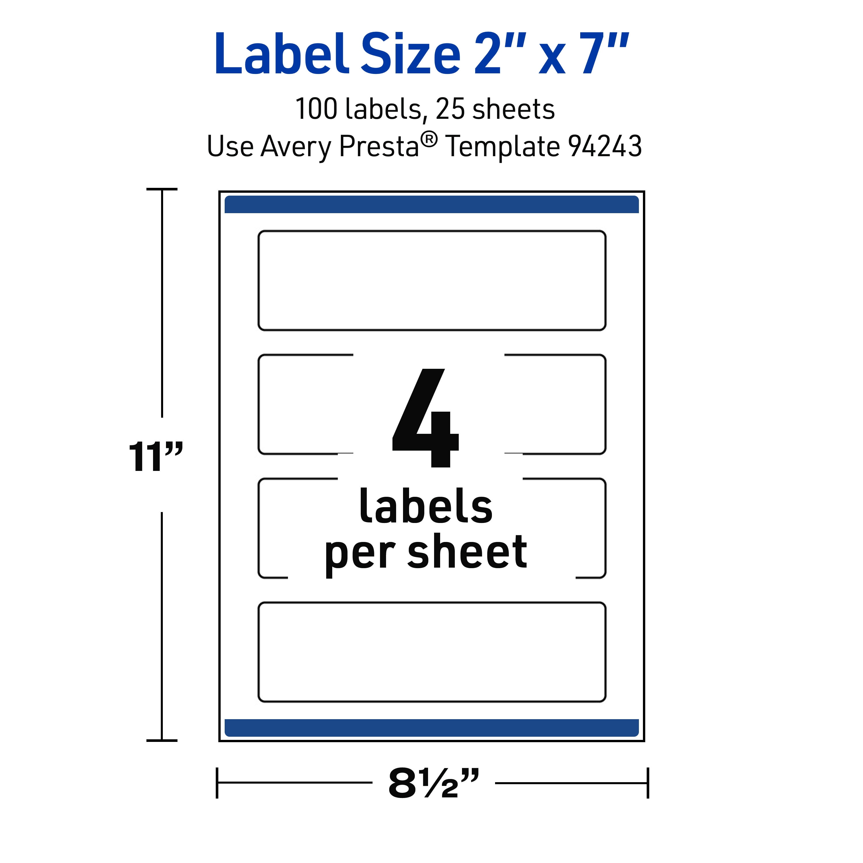 Avery Waterproof Rectangle Labels, 2" x 7", 100 Total