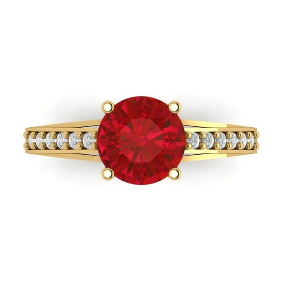 Solitaire with Accents Engagement Ring for Women - 2.21ct Simulated Ruby in 18K Yellow Gold Promise Ring
