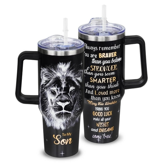 Baiheyi Gifts for Son - 40 oz Stainless Steel Tumbler with Handle and Straw - to Son Birthday Gifts from Mom Dad, Graduation Christmas Gifts for Grown Son, Adult Son Gift