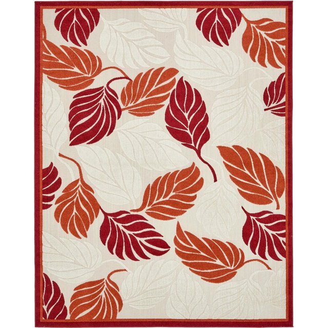 Unique Loom Tapis de Jardin Botanique Extérieur 8' x 10' Rectangle Beige/bourgogne