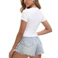 thumbnail image 5 of Syhzlz Women Short Sleeve Crop Tops, Sexy Slim Fitted Square Neck T-Shirt, Stretchy Deep U Casual Basic Tees, 5 of 7