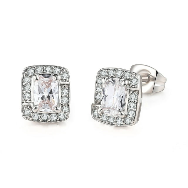 Fiudx Pendientes de Circonita Multicolor, Rectángulo de Platino Cristalino, Diseño Ligero, Cierre Elegante, Caja de Regalo Incluida, Joyería para Mujer, Regalo de San Valentín.