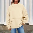 thumbnail image 6 of BODOAO Womens Mock Neck Sweatshirt Long Sleeve Pullover with Kangaroo Pocket and Ribbed Trim Relaxed Fit Casual Cozy Fashion Top for Fall and Winter Outfits Beige L, 6 of 7
