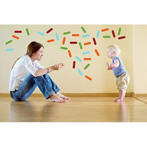 Confetti Wall Sticker Shapes for Decorating for a Party, Bright Wall Décor, Red, Orange, Lime Green & Geyser Blue
