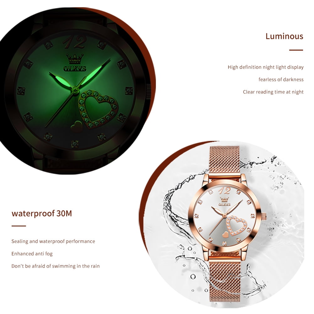 OLEVS Rose Gold Watches for Women Fashion Dress Elegant Luxury Womens Watches Japanese Analog Quartz Diamond Waterproof Luminous Ladies Watches Bracelet Gifts Set Reloj para Mujer