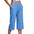 thumbnail image 5 of Linen Capri Pants Women 2026 Spring Summer Casual Lightweight Petite Elastic Waist Straight Leg Capris with Pockets Light Blue S, 5 of 8