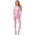 thumbnail image 5 of CHICTRY Womens Metallic Long Sleeve T-Shirt&Leggings Set 2Pcs Sports Dance Outfit Yoga Fitness Clothes Pink L, 5 of 6