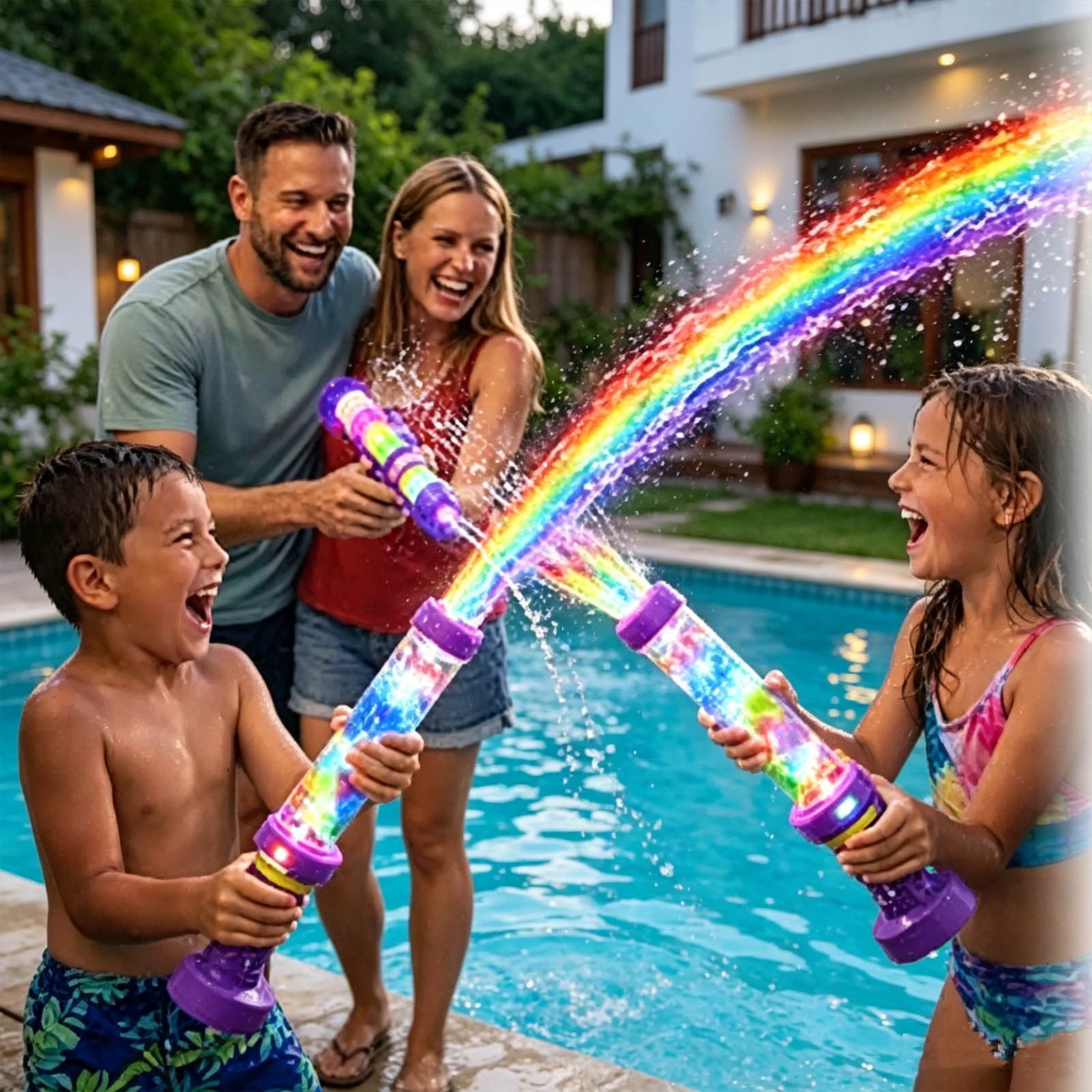 Glowing Rainbow LED Water Blaster, Summer Fun That Pops Like Magic, Creative Squirt Water Blaster, Firework Spray Water Soaker for Pool Party Outdoor Summer Water Games