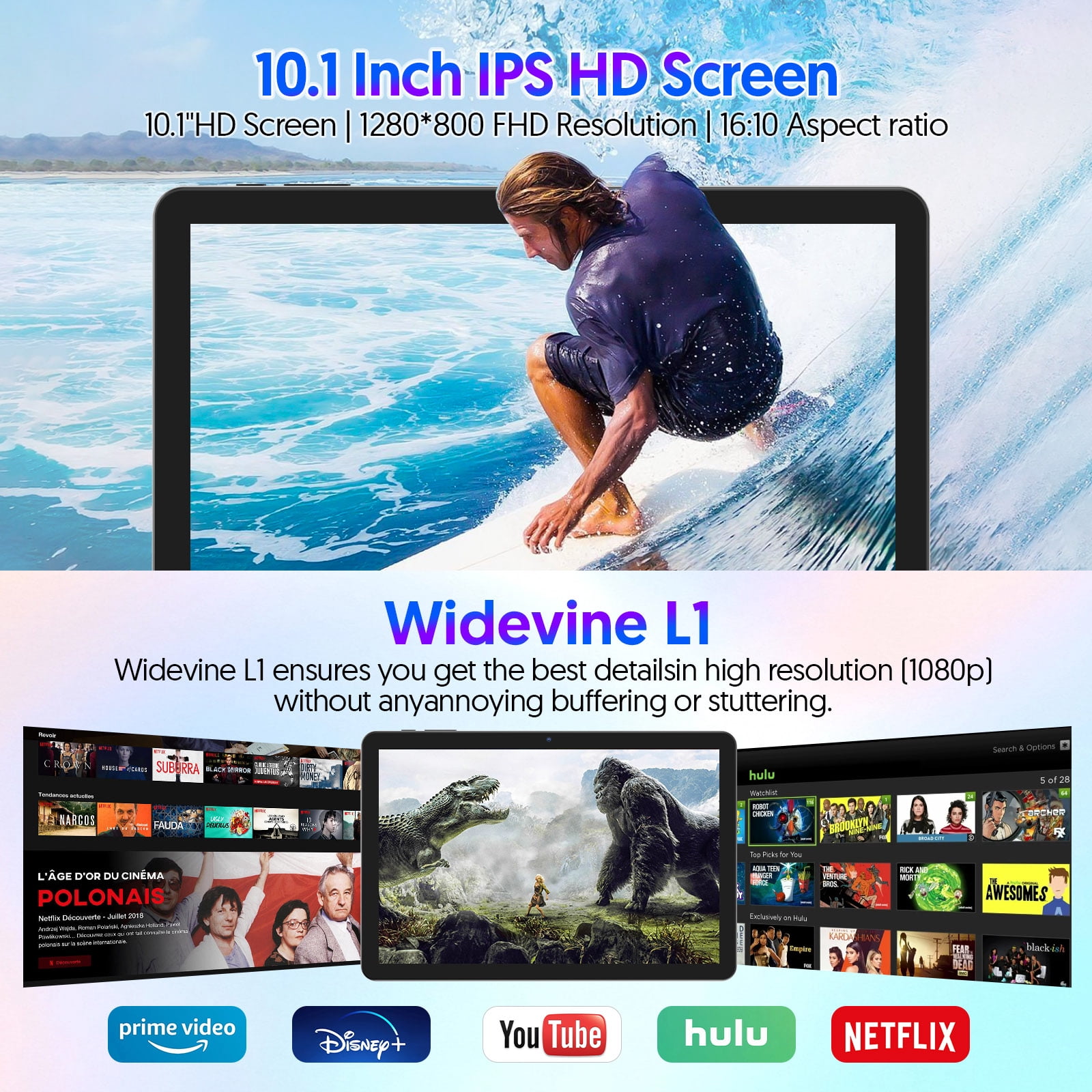10.1 Inch Tablets Android 14 Tablet with Octa-Core,8GB+32GB+1TB TF Expansion, 6000mAh Battery,5G WiFi6,Dual Camera 2 in 1 Tablets with Keyboard, Mouse,Pen,Case