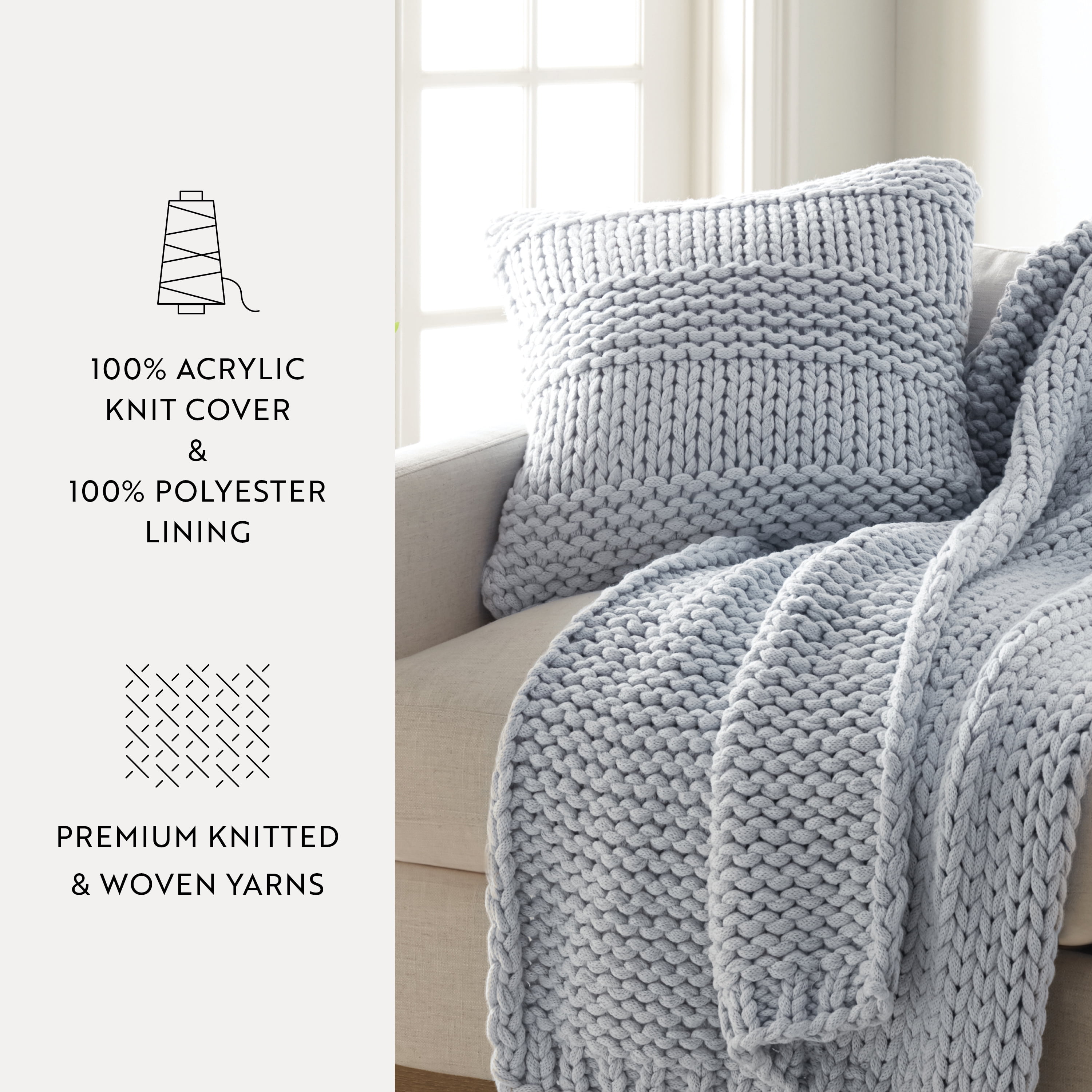 Noble Linens Decor Throw Pillow in Cozy Chunky Knit Fabric