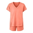 thumbnail image 5 of Htigea Womens V Neck T Shirts & Elastic Waist Shorts Matching 2 Piece Sets Summer Casual Loose Fit Everyday Outfits Orange S, 5 of 6