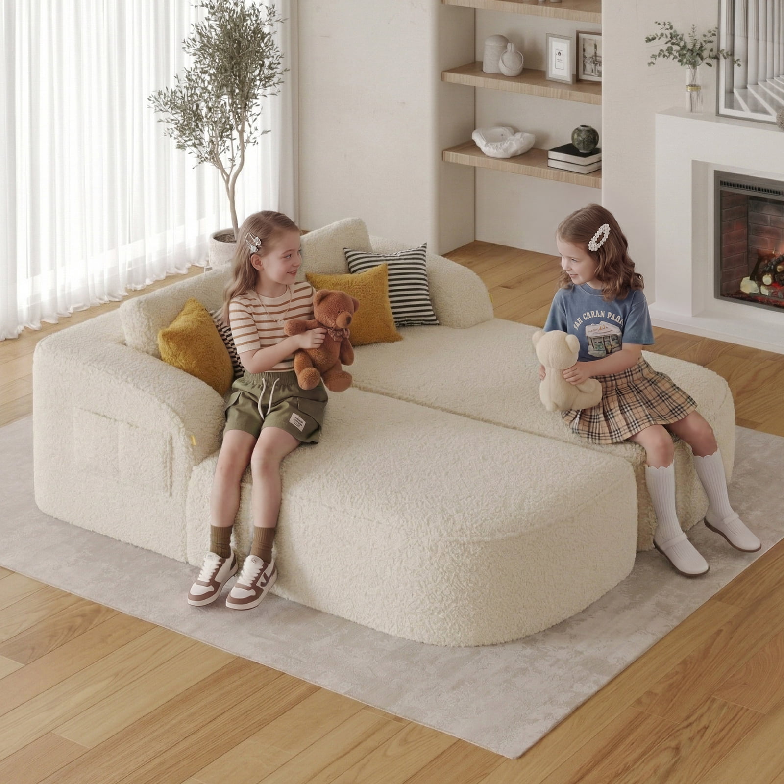 Pinmoco Cloud Sectional Couch for Living Room,Modern Modular Couch with Deep Seat and Side Pockets, Upholstered Couches Boneless Sofa, No Assembly Required, Off White