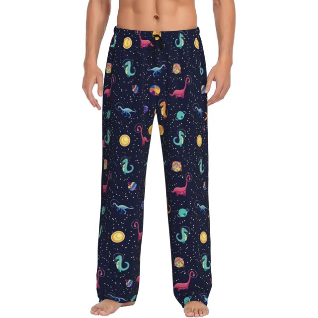 Fotbe Space Dinosaur Pantalones de Pijama para Hombre, Pantalones de Dormir, Pantalones de Casa con Cintura Ajustable y Bolsillos-Medium