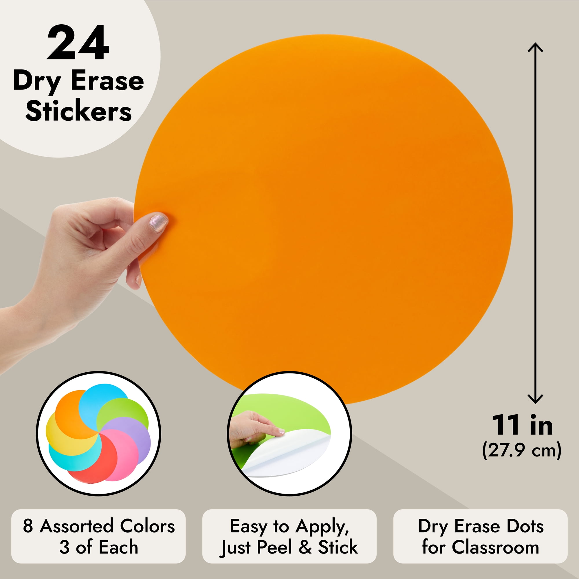 24-Pack Dry Erase Dots for Classroom Tables, Peel and Stick Removeable  Circle Vinyl Sticker Spots for Whiteboards, Desks, Wall Decals, Student,  Teacher School Supplies, 8 Rainbow Colors (11-Inch) 