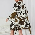 thumbnail image 2 of Cowhide Pattern Night Robe Long Sleeve V Neck Robe With Belt Women's Sleepwear Dresses, 2 of 9