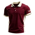 thumbnail image 2 of Men's US 250th Anniversary Vintage Color Block Polo Shirt with Side Stripe Detail and American Flag Patch Featuring Short Sleeve Turn-Down Collar Beige S, 2 of 5