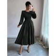 thumbnail image 5 of Autumn Women'S Long Sleeve Ruffled Round Neck Layered Flowing Wedding Guest Maxi Dress Black M, 5 of 7