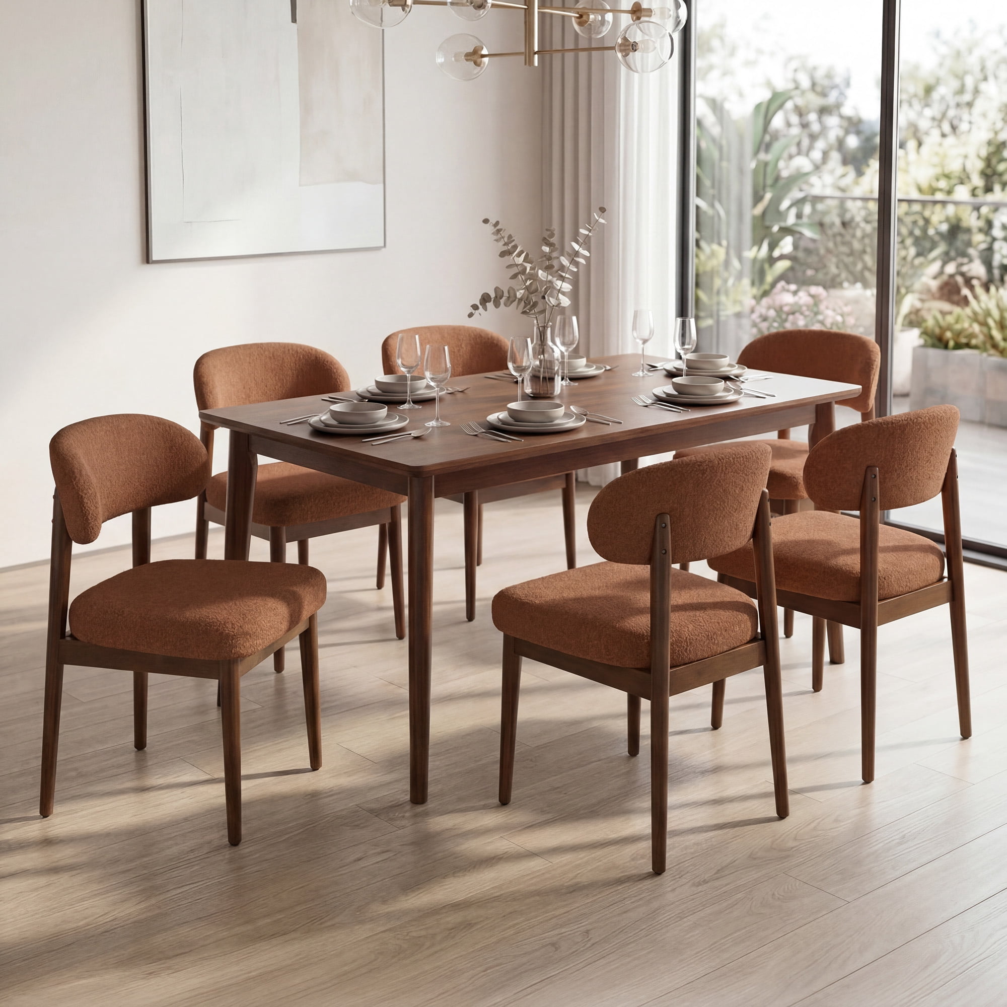 MOONMISS Dining Chair Set of 2,Upholstered Wooden Dining Chairs with Curved Back,Teddy Kitchen Side Chairs,Brown
