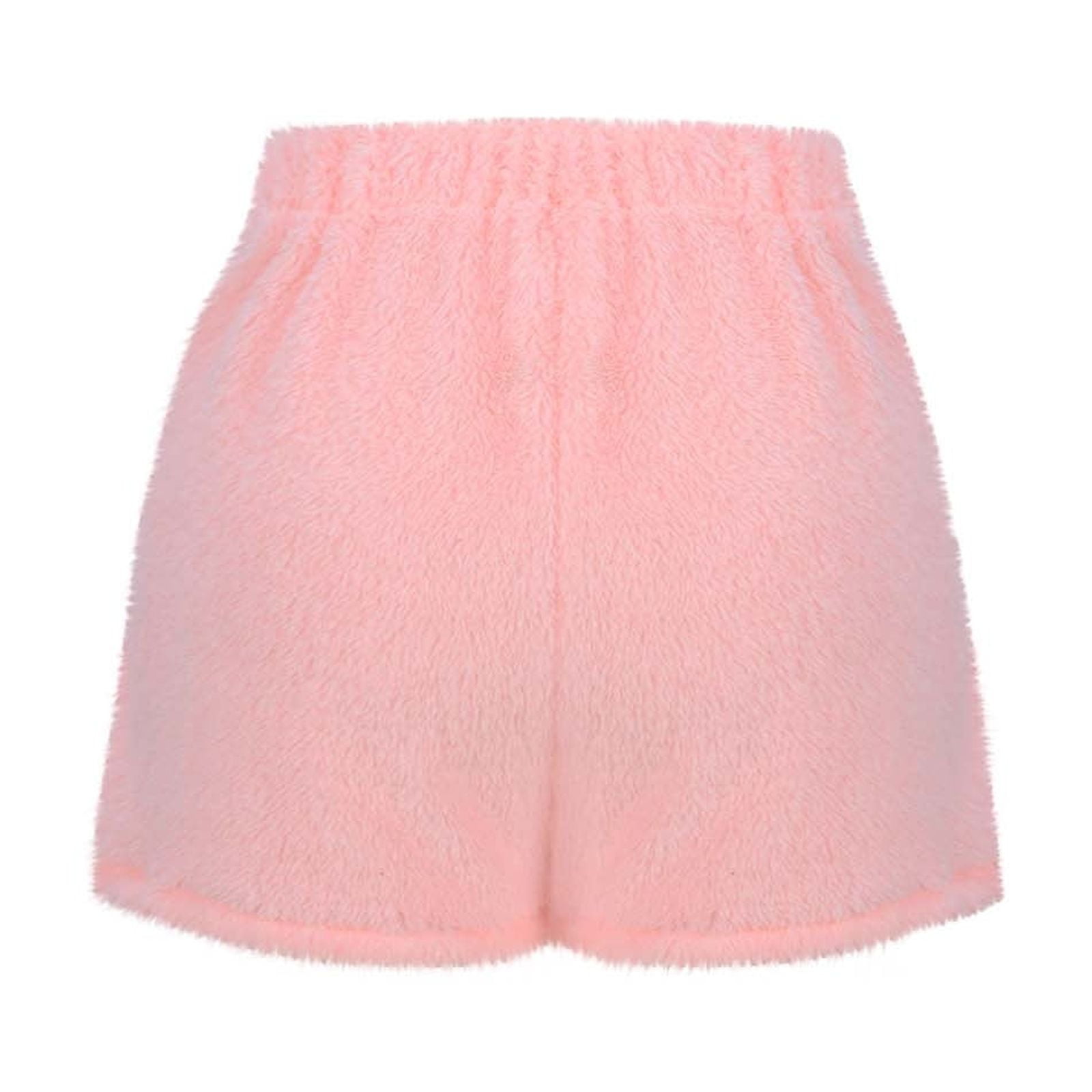 Lenpel Women's Fuzzy Pajama Shorts High Waisted Drawstring Soft
