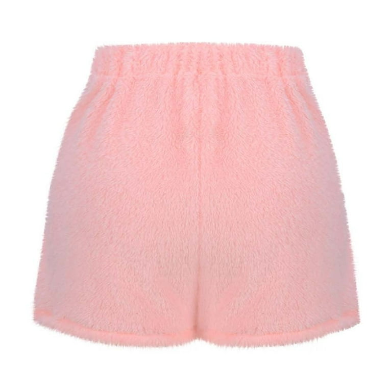 Annhoo Fuzzy Pajama Shorts for Women Casual Warm Solid Drawstring