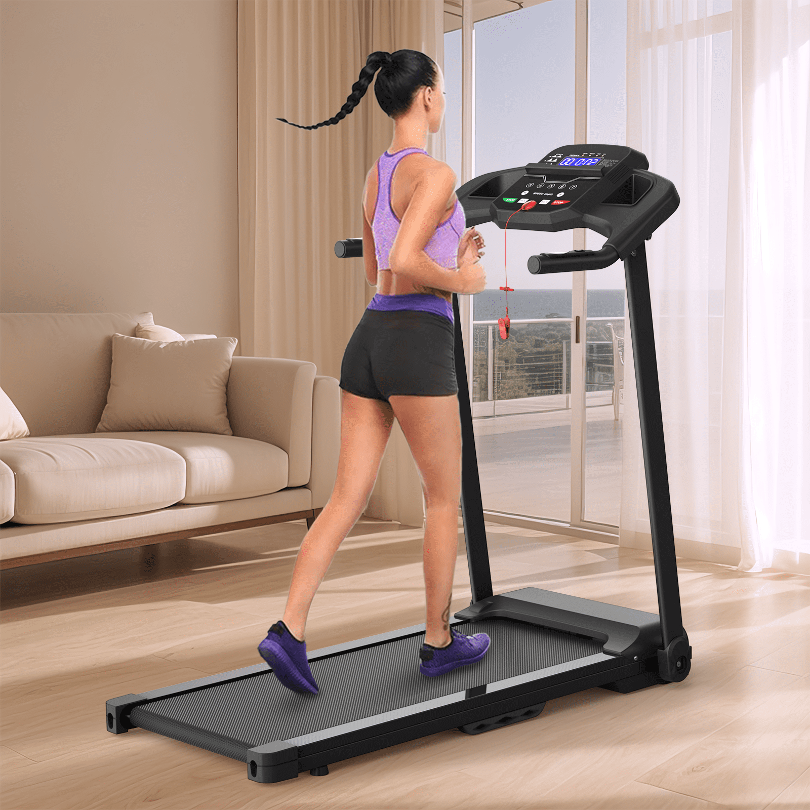Euroco 2.5 HP Folding Treadmill with 7.5 mph Speed, 265 LBS Fitness Treadmill Running Walking Machine with 12 Preset Programs,LED Display & 2 Cup Holders for Home Gym