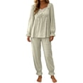thumbnail image 3 of PNTUTB Women's Pajama Set Solid Color Ruched Square Neck Long Sleeve Elastic Waist Pant Loose Casual Comfort Soft Sleepwear Set, 3 of 6
