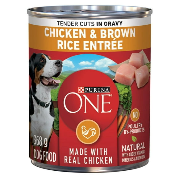 Purina ONE Tendres Morceaux en Sauce Entrée de Poulet et Riz Brun, Nourriture Humide pour Chiens 368 g 368g