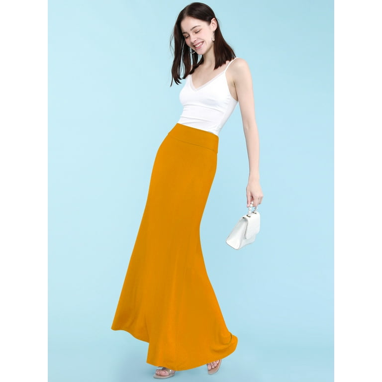 Made by Johnny Women s Fold Over Maxi Skirt L Mustard