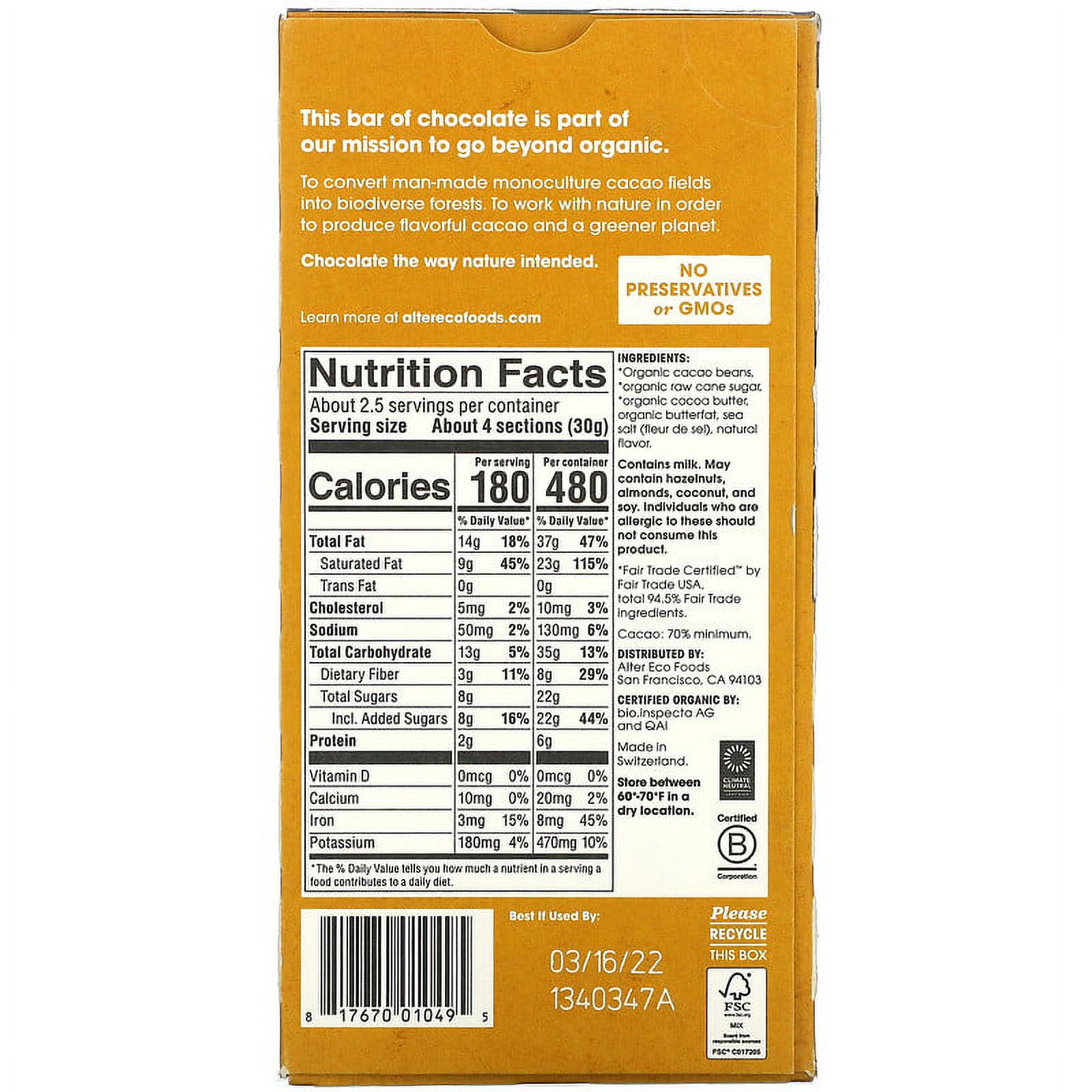 Alter Eco Organic Dark Chocolate Brown Butter 70% Cacao 2.82 oz Pack of 4