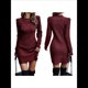 thumbnail image 3 of Suéter Corto Elegante de Larga con Cuello Redondo para Mujer, Ajustado, Elegante, para Otoño e Invierno, Minivestido de Punto Vino Tinto XXL, 3 of 7